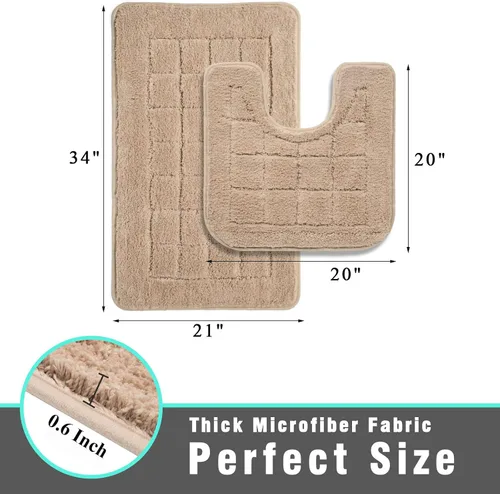 Miniatura 3 de HEBE Juego de Alfombras de Baño de 2 Piezas Beige Antideslizantes Combo de Alfombra de Contorno de Baño de Microfibra Tapete de Baño y Ducha