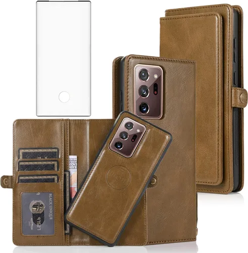 Asuwish Funda de teléfono para Samsung Galaxy Note 20 Ultra Glaxay Note20 Plus 5G, funda desmontable con protector de pantalla, tarjetero con tapa