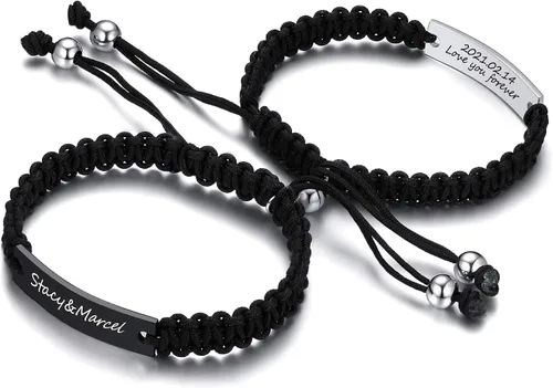 Miniatura 8 de VNOX Pulsera Personalizada Personalizable Nombre Fecha Cita Amistad Amor Pareja Pulsera Hecha a Mano Cuerda Trenzada Pulsera Regalo Aniversario