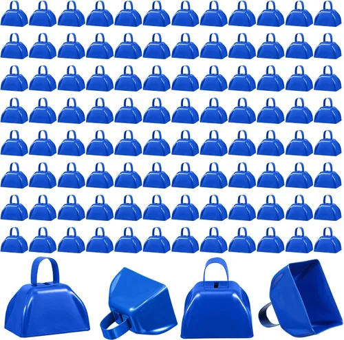 Boao 100 cencerros de metal con asa para eventos deportivos, campanas ruidosas de vacas pequeñas, campanas de llamada para bodas, juegos de fútbol,