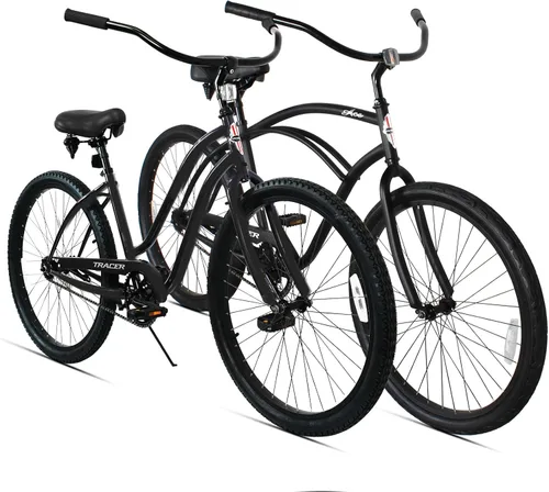 Miniatura 7 de Tracer Bicicleta de crucero de playa para adultos, ruedas de 26 pulgadas, freno de montaña de una sola velocidad, bicicleta doble para mujeres, M&F