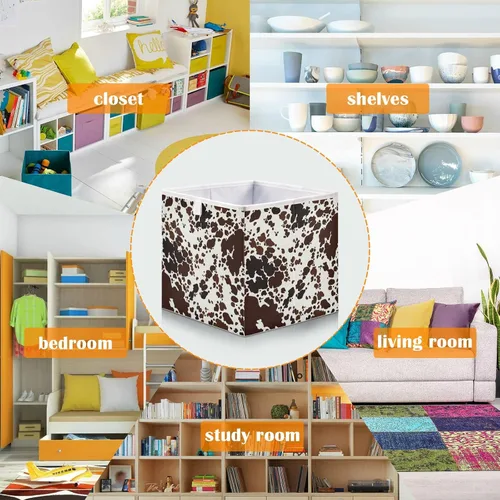Miniatura 6 de Kigai Cubo de almacenamiento con estampado de vaca, cesta de almacenamiento plegable grande para juguetes, organizador de ropa, para estantes