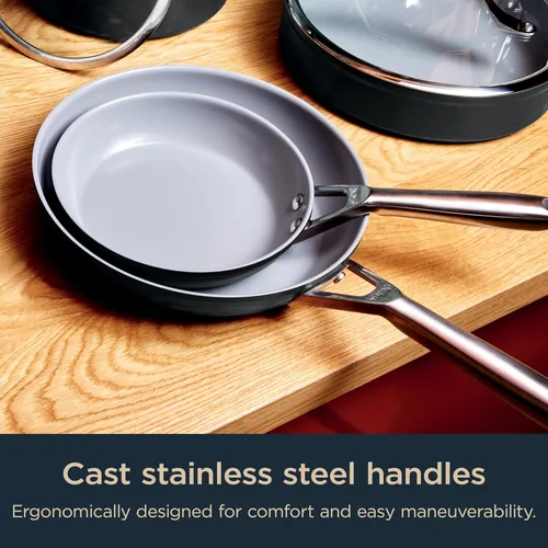 Miniatura 10 de Ninja Ceramic Pro Juego de utensilios de cocina de cerámica de 11 piezas, juego de ollas y sartenes antiadherentes con tapas de vidrio, no tóxico