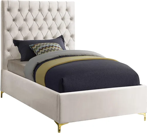 Miniatura 18 de Meridian Furniture Colección moderna Cruz Cama tapizada de terciopelo contemporánea con acolchonamiento de botones profundos y juegos completos