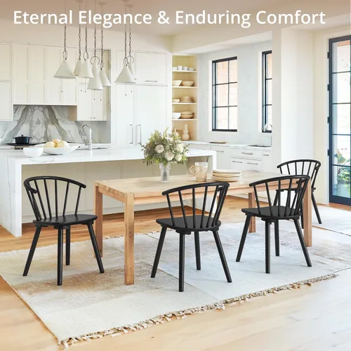 Miniatura 3 de LUE BONA Juego de 6 Sillas de Comedor Negras, Sillas de Comedor de Madera Estilo Granja con Respaldo Semicircular, Silla de Comedor de Husillo