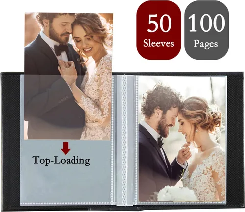 Miniatura 2 de Álbum de fotos de 8x10 pulgadas con bolsillos de páginas transparentes, cubierta de cuero, álbum de fotos deslizable para 100 fotos verticales