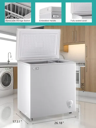 Miniatura 2 de WANAI Congelador de pecho compacto de 5.0 pies cúbicos con 7 termostatos ajustables en la parte superior de la puerta abierta, compresor de Blanco