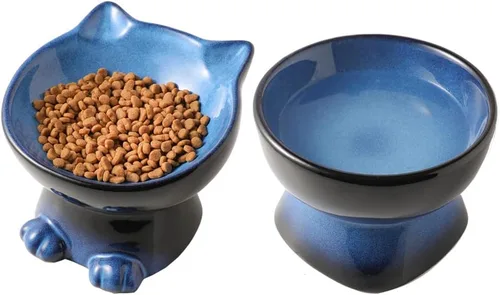 Nihow Juego de cuencos elevados para gatos/perros: juego de cuencos elevados de cerámica para comida y agua de gatos de 6.2 pulgadas para proteger