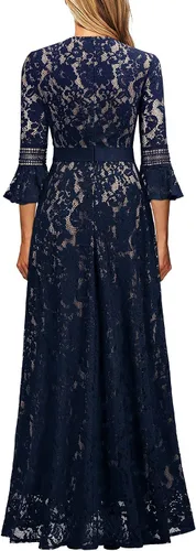 Miniatura 2 de MISSMAY - Vestido largo formal con mangas de campana, hecho totalmente en encaje, estilo vintage, para mujer