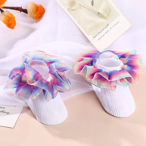 Miniatura 9 de Hopply Toddler Girls Double Lace Socks Turn Cuff Shimmering Big Ruffle Rainbow Style Dress Lace Socks for Infant Kids