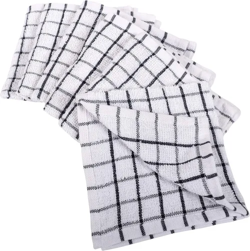 Miniatura 2 de KAF Home - Juego de toallas de cocina 100% algodón, diseño de cuadros, 12 x 12 pulgadas, absorbentes y lavables a máquina, ideales para limpiar Negro
