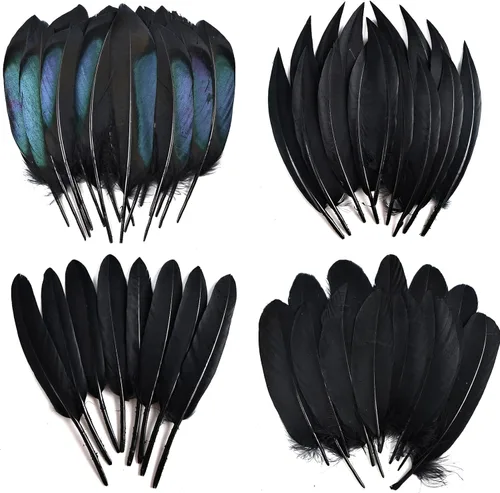 Miniatura 9 de THARAHT 24 plumas naturales manchadas de 4 estilos de plumas de ave de Guinea de 6 a 8 pulgadas a granel para manualidades, ropa, joyería