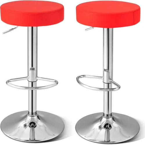 Miniatura 12 de WATERJOY Taburetes de barra redondos ajustables, taburete de bar giratorio de Seat de la PU con reposapiés