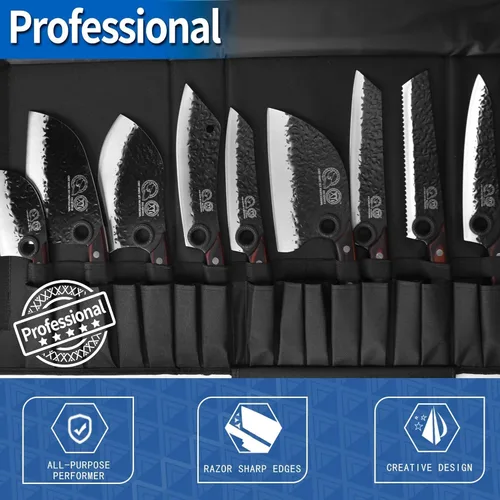 Miniatura 7 de XYJ - Juego profesional de cuchillos de chef serbios con bolsa enrollable, cuchillos de cocina japoneses, cuchillo de carnicero, cuchillo de cocina