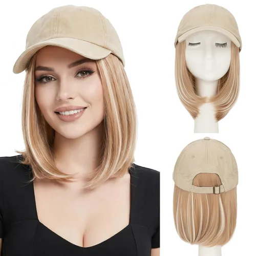 Miniatura 35 de SEGO Gorra de béisbol con extensiones de cabello para mujer, resistente al calor, sintético, 6 pulgadas, ajustable, corta, recta, peluca de repuesto