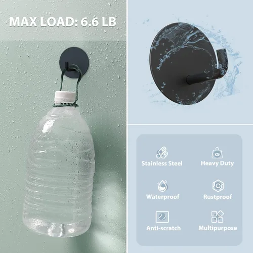 Miniatura 4 de VIS'V Ganchos adhesivos, pequeños ganchos de metal para ducha, impermeables, 2 tiras adhesivas adicionales, redondos, negro, 4