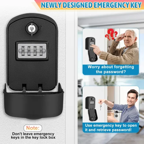 Miniatura 3 de Caja de seguridad para llaves con código, caja de bloqueo de llave de gran capacidad para montaje en pared exterior, resistente al agua, combinación