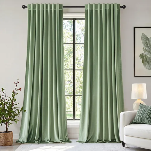 Miniatura 44 de EMEMA Juego de 2 paneles de cortinas de terciopelo de 63 pulgadas, con pestaña trasera y bolsillo para barra, cortinas con aislamiento térmico