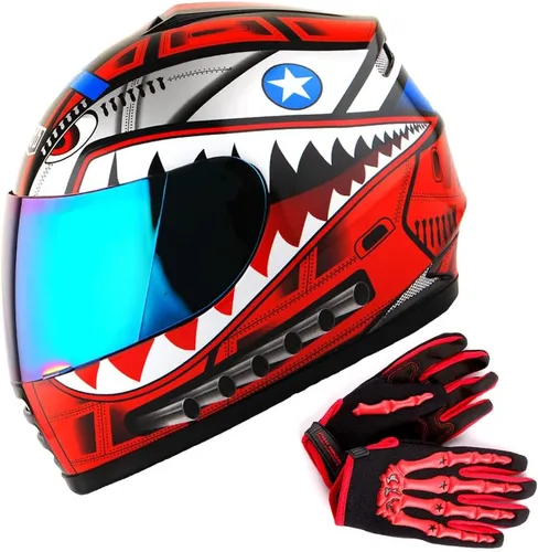 Miniatura 15 de WOW Casco integral para motocicleta, bicicleta urbana BMX MX para niños, color blanco brillante + guante MX con diseño de esqueleto
