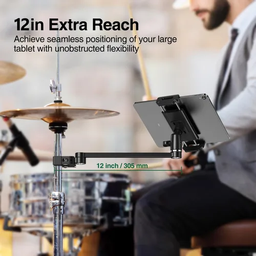 Miniatura 2 de elitehood Soporte de micrófono para iPad de brazo extra largo de 12 pulgadas, soporte de iPad ajustable de 360° para soporte de micrófono, soporte