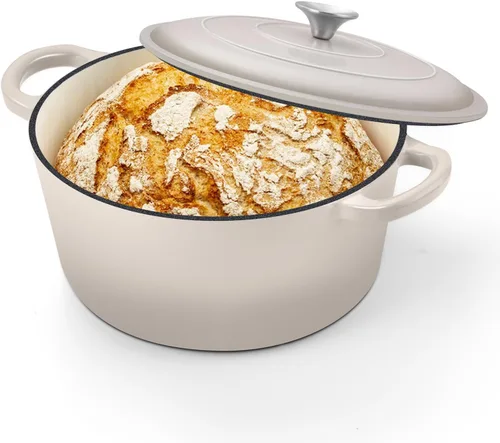 Miniatura 15 de TeamFar 6QT Horno Holandés con Tapa, Olla de Cocina de Hierro Fundido Esmaltada Antiadherente para Guisar, Hornear, Brasear, Apto para Varias Azul
