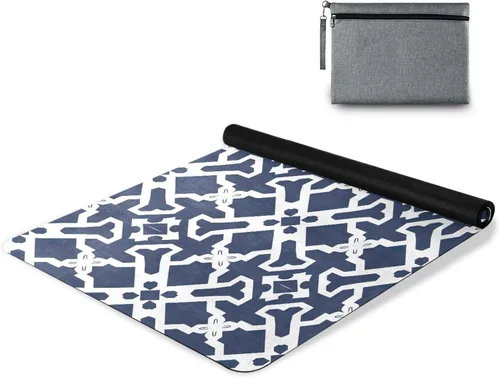 Miniatura 9 de Tapete de yoga con patrón de cuadros oscuros con bolsa incluida, tapete de entrenamiento antideslizante, tapete de yoga de goma de gamuza plegable