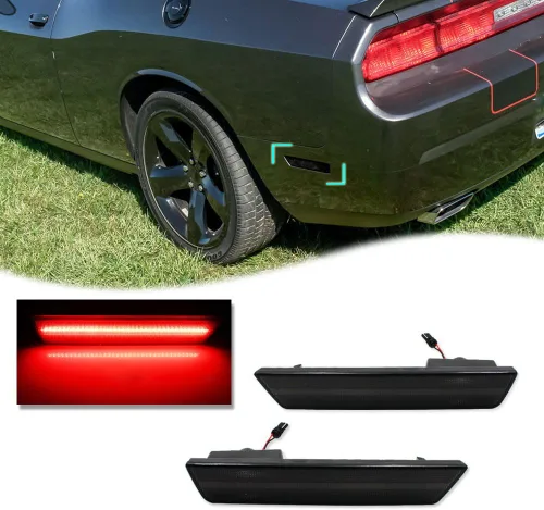Miniatura 10 de Juego de 2 lámparas de repuesto para luces de marcador lateral de parachoques trasero rojo con lente transparente para Dodge Challenger 2008-2014