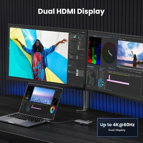 Miniatura 3 de UGREEN Estación de acoplamiento USB C 6 en 1, concentrador USB C con monitor dual 4K a 60Hz, solo 8K a 30Hz, entrega de energía de 100W, puertos