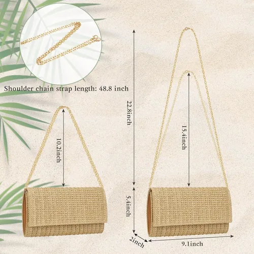 Miniatura 4 de Kseymeir Bolso de mano de paja para el hombro, bolso cruzado tipo sobre, bolso de rafia para verano, playa, viajes, moda 2026 Straw, Summer