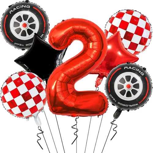 Miniatura 8 de Globos de auto de carreras para decoración de cumpleaños – Globos rojos de Mylar número 1 de 40 pulgadas – Globos rojos de aluminio rojo