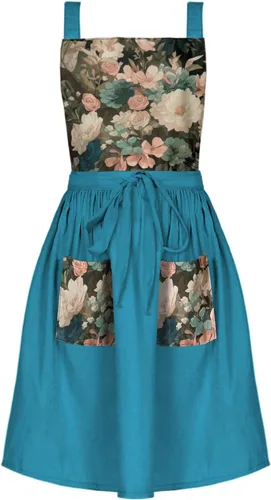 Miniatura 11 de Delantal Vintage Lindo para Mujer con Bolsillos, Delantal con Espalda Cruzada para Cocinar, Hornear, Cocina, Jardinería Negro