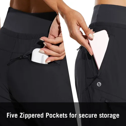 Miniatura 5 de baleaf Pantalones deportivos ligeros de senderismo para mujer, cintura alta, 5 bolsillos con cremallera, de secado rápido, para viajes, atléticos