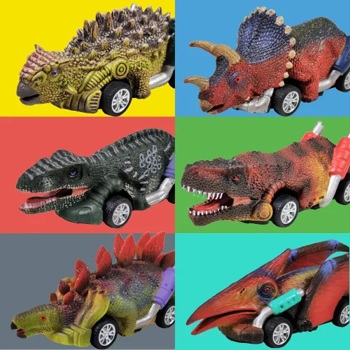 Miniatura 7 de DINOBROS Coches de juguete de dinosaurio, paquete de 6 juguetes de dinosaurio para niños y niñas de 3 años, juguetes para niños de 3, 4, 5 años