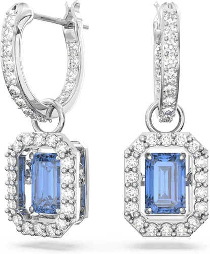 Swarovski Pendientes Una, circonita de Swarovski con corte octagonal, azul, acabado rodiado