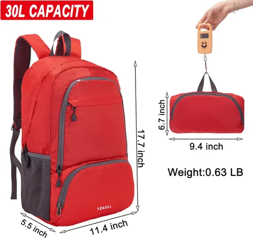 Miniatura 3 de YZAOLL Mochila de senderismo de 30 L, mochila ligera para el día, mochila plegable para mujeres y hombres, viajes, camping, vacaciones