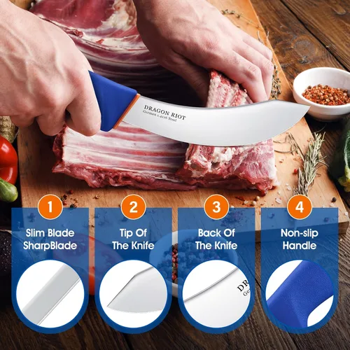 Miniatura 3 de DRAGON RIOT Cuchillo de desollar de 6 pulgadas, cuchillo de carnicero de carne para carne de res y procesamiento, cuchillo de cocina de acero