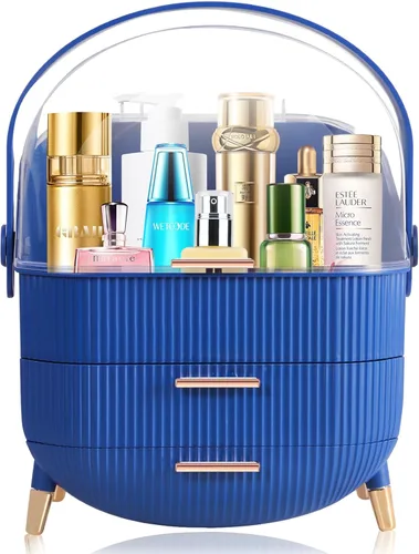Miniatura 8 de MASSY Caja de almacenamiento de maquillaje con forma de huevo (Oval), organizador portátil de cosméticos de tocador de encimera Preppy