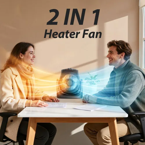 Miniatura 2 de Ventilador de escritorio eléctrico portátil, ventilador de escritorio de enfriamiento, ventilador de calentador 2 en 1, combo con inclinación