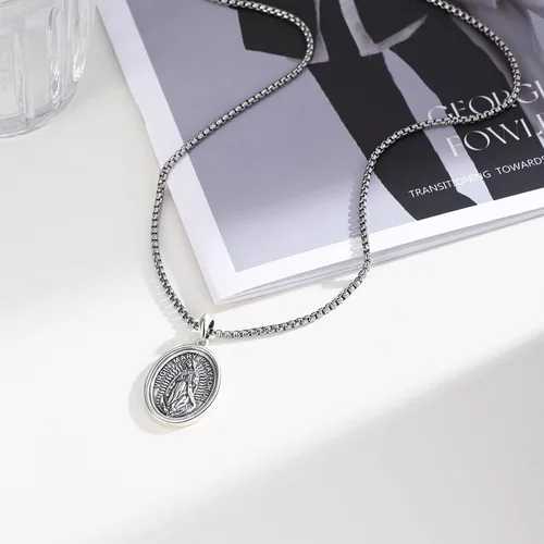 Miniatura 240 de Collar de plata de ley 925 con medalla de San Patrón, colgante de protección católica, amuleto, joyería religiosa para hombres y mujeres