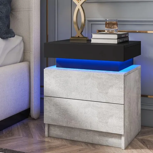 Miniatura 14 de HOMMPA Mesita de noche LED, mesita de noche blanca con luces LED, moderna mesita de noche con 2 cajones de alto brillo, mesita de noche inteligente