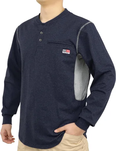 Miniatura 13 de BOCOMAL Camisas FR para verano, transpirable, diseño ventilado, 6 onzas, jaspeado, camiseta de manga larga, Henley, resistente al fuego, camisa