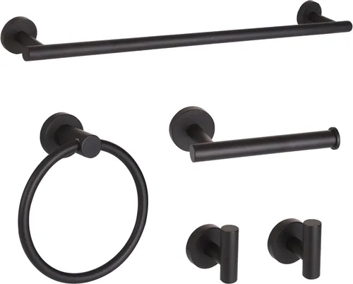 Miniatura 10 de Juego de Accesorios de Ferretería de Baño de Oro Cepillado de 5 Piezas, Juego de Barra de Toallas de Baño de Acero Inoxidable de 24 Pulgadas