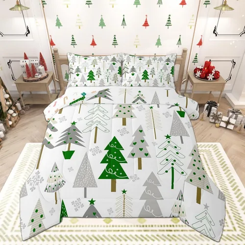 Miniatura 41 de Juego de edredón de Feliz Navidad, tamaño individual, juego de ropa de cama de flores rojas de Navidad, bayas y hojas, para niños y hombres, juego