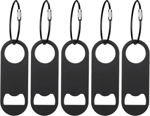 Paquete de 5 abridores de botellas planos de acero inoxidable con llavero, llave de barra, abrebotellas de cerveza para cocina, bar o restaurante