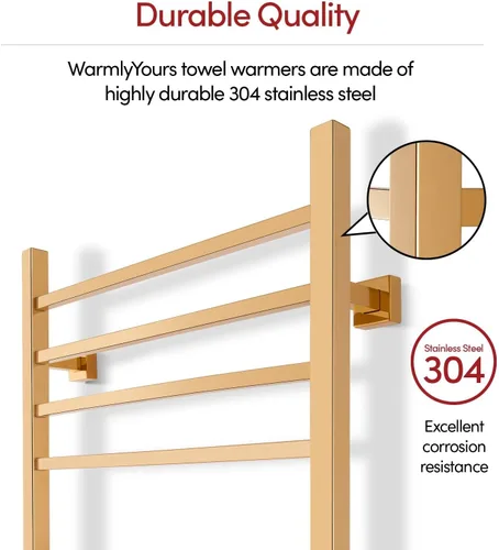Miniatura 2 de WarmlyYours Toallero térmico para baño, calentador eléctrico de toallas y secadora de oro pulido, montado en la pared, enchufe o cableado de 120 V