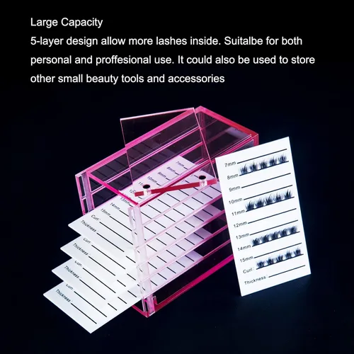 Miniatura 4 de Organizadores y almacenamiento de pestañas, diseño mejorado, bandejas de pestañas pequeñas de 5 capas para extensiones de pestañas con cubierta