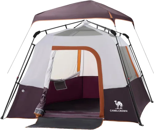 CAMEL CROWN 4/6 Person Instant Cabin Tent, Pop Up Windproof Tents for Camping, 60-Second Setup Family Tent with Carry Bag for Outdoor Hiking Uva rojo