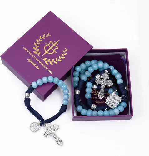 Miniatura 27 de Nazareth Store Rosario de cuerda de paracaídas de San Miguel, collar de rosario resistente y rosario de una década, cuentas de piedra natural