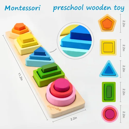Miniatura 8 de Symdiro Juguetes Montessori para niños y niñas de 1, 2 y 3 años, juguetes de clasificación y apilamiento de madera para bebés pequeños, clasificador