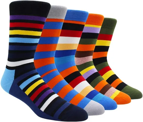 Miniatura 30 de TOEJYJ Calcetines de vestir divertidos para hombre, paquete de calcetines casuales divertidos, coloridos calcetines de algodón a rayas, talla 10-13